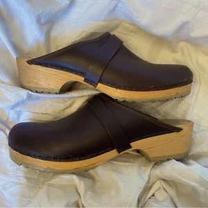 Dark Brown Leather Clogs